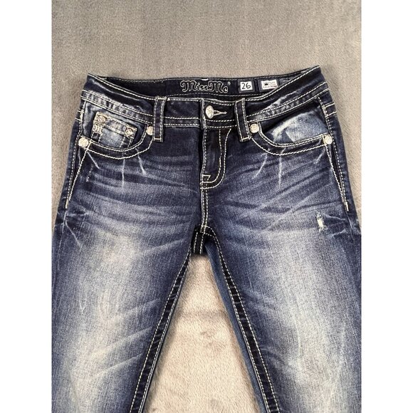 Miss Me Jeans Women's Size 26 Signature Ankle Skinny Dark Blue Denim Jeweled - Picture 5 of 12